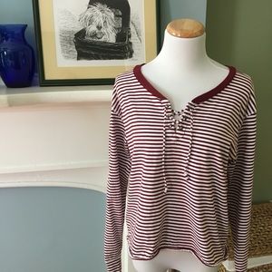 Hollister Lace-Up Long-Sleeve Striped Tee